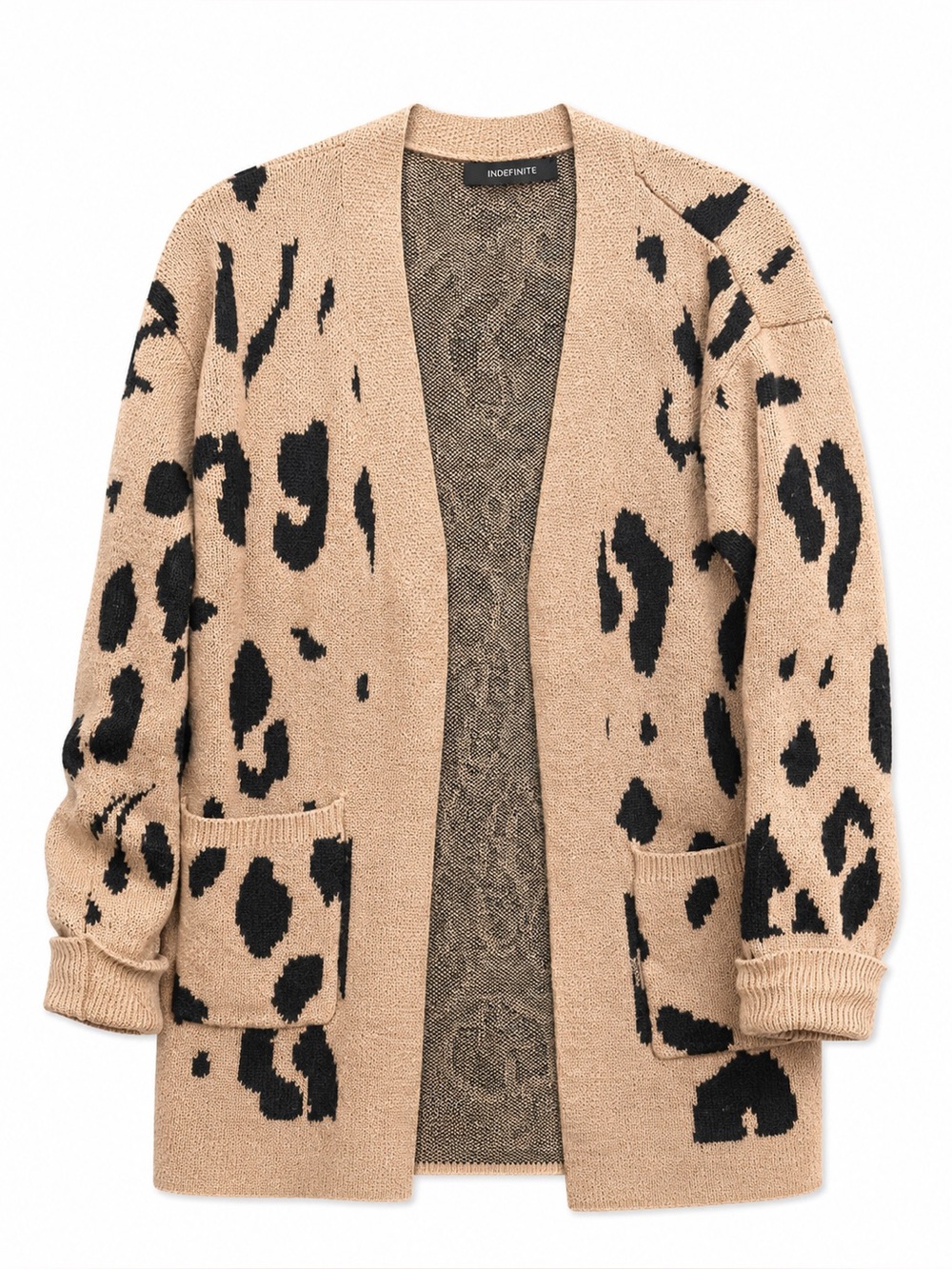 Beige Leopard Print Open Cardigan Sweater